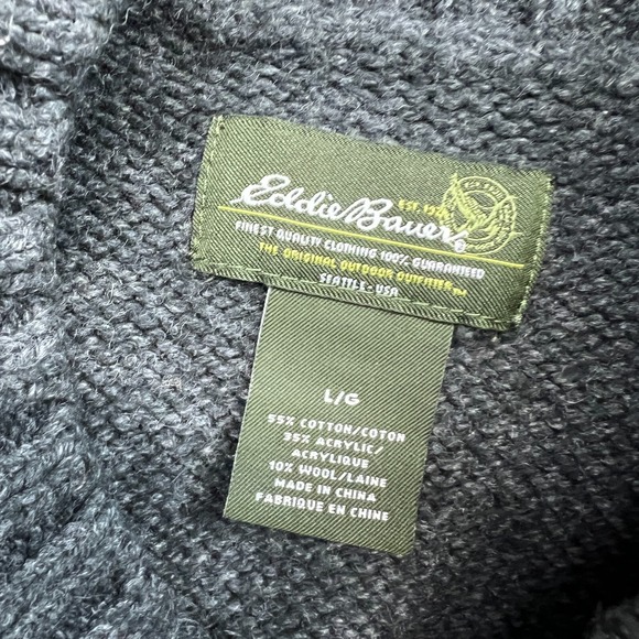 Eddie Bauer Sweater Mens Large Gray Knit Grandpa Dad Crew Neck Casual Wool Blend - Picture 6 of 7